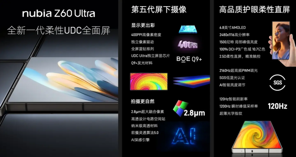努比亚 Z60 Ultra：首发 IP68 屏下前摄、骁龙 8 Gen 3 处理器
