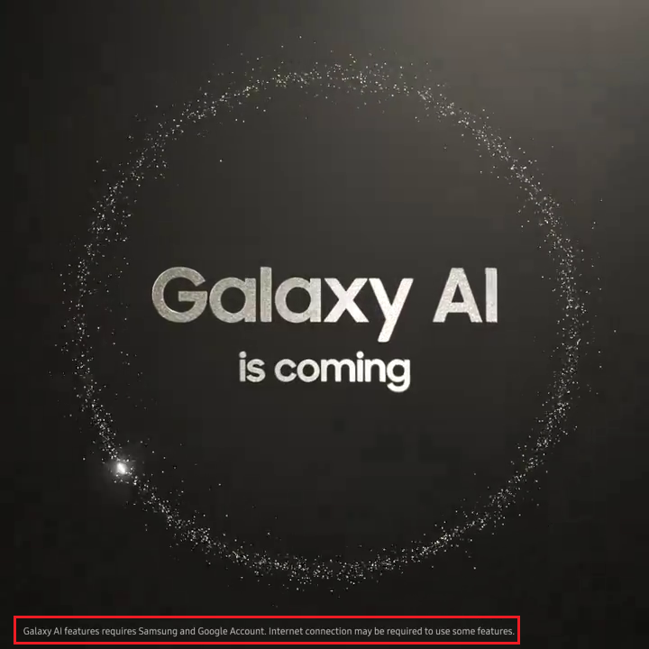三星Samsung Galaxy S24 AI功能需使用三星和谷歌账户以及互联网连接