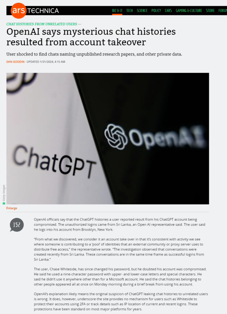 OpenAI就ChatGPT数据泄露事件做出回应：用户账号被盗