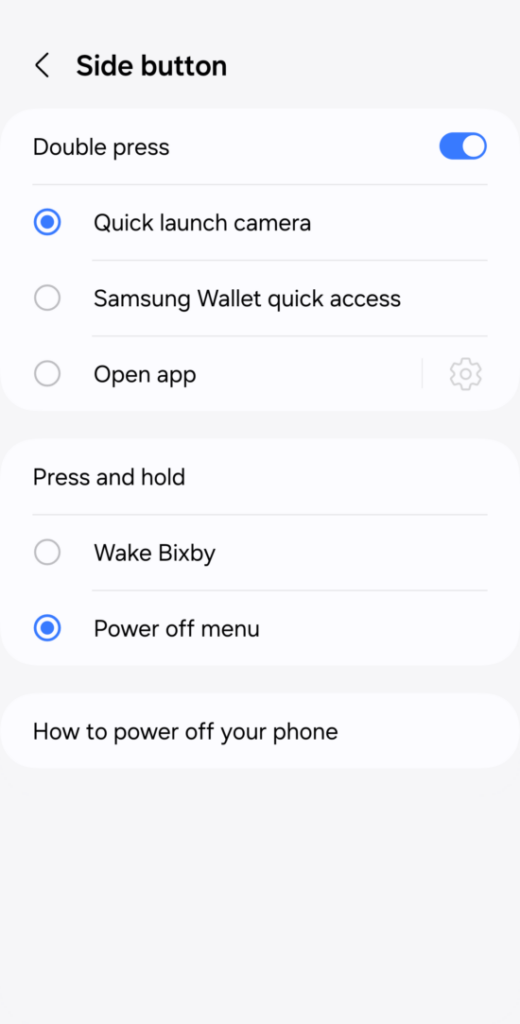 如何在您的Galaxy S24上启用电源按钮菜单