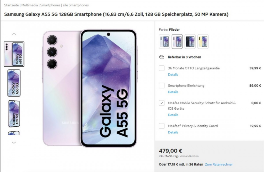 Samsung Galaxy A55和Galaxy A35提前开售，价格及规格曝光
