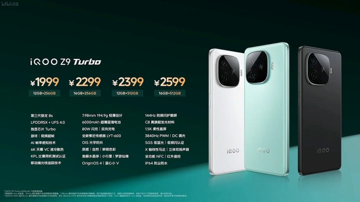 iQOO Z9 Turbo 发布：6000mAh 大电池，搭载三代骁龙 8S 的「充电宝」