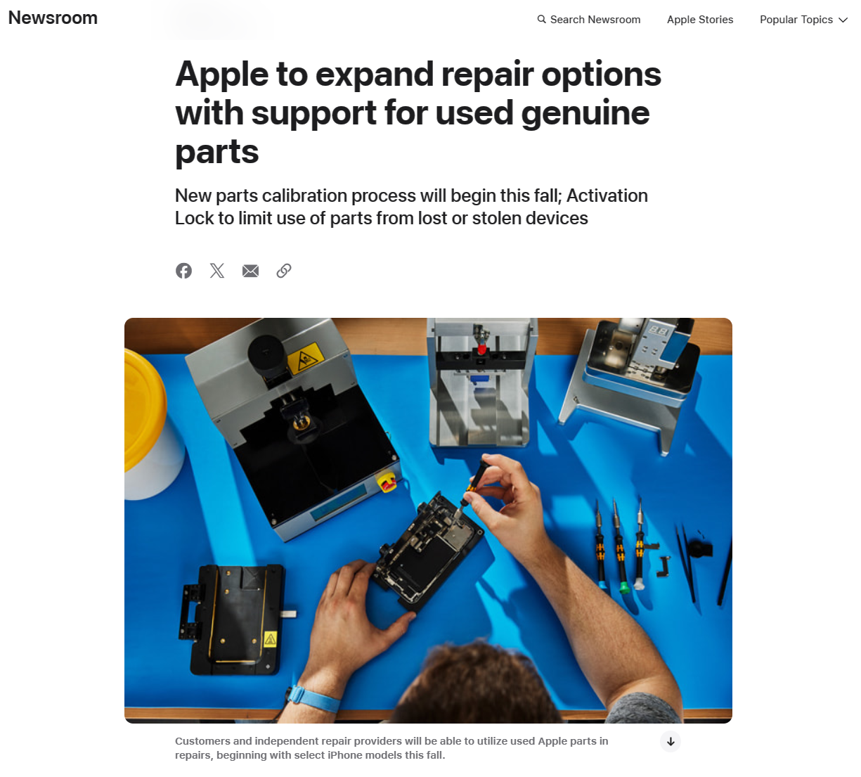 苹果将改进维修流程，客户和独立维修商可使用二手苹果零件进行维修