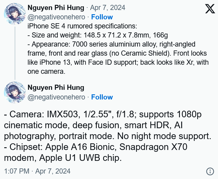 泄露的iPhone SE 4规格揭示了OLED、6GB 内存、AI摄影模式等更多信息