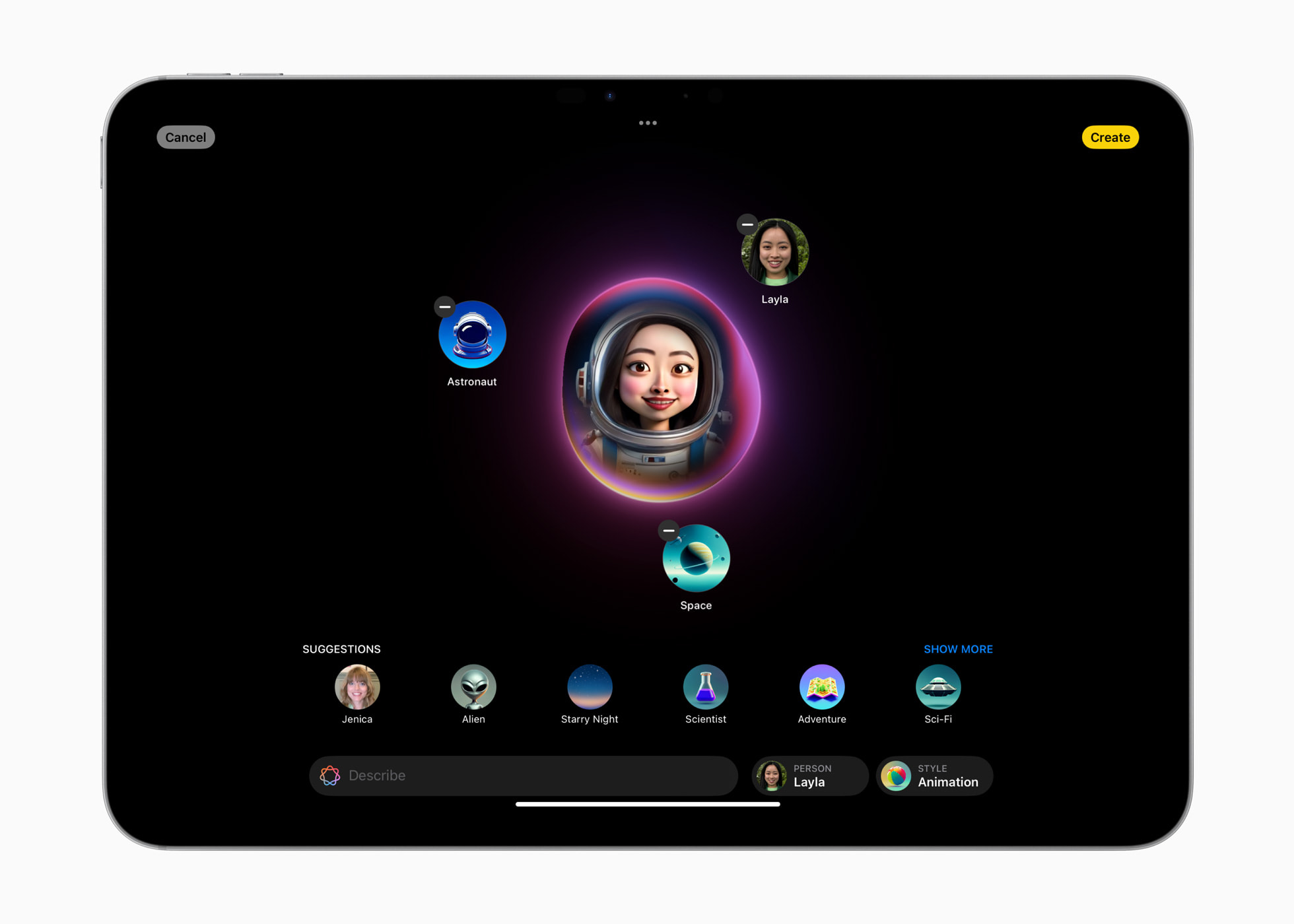 iPadOS 18 上的 Apple Intelligence Image Playground。