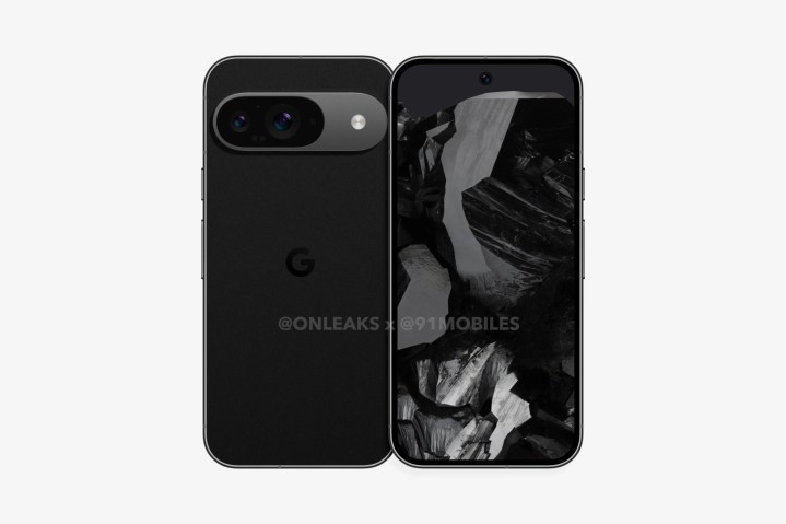 黑色 Google Pixel 9 智能手机渲染图。
