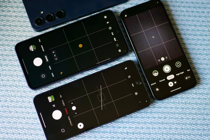 Google Pixel 8a、Nothing Phone 2 和三星 Galaxy A55 的相机应用程序。