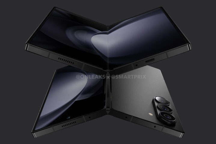 三星 Galaxy Z Fold 6 的渲染图，展示了手机的正面和背面。