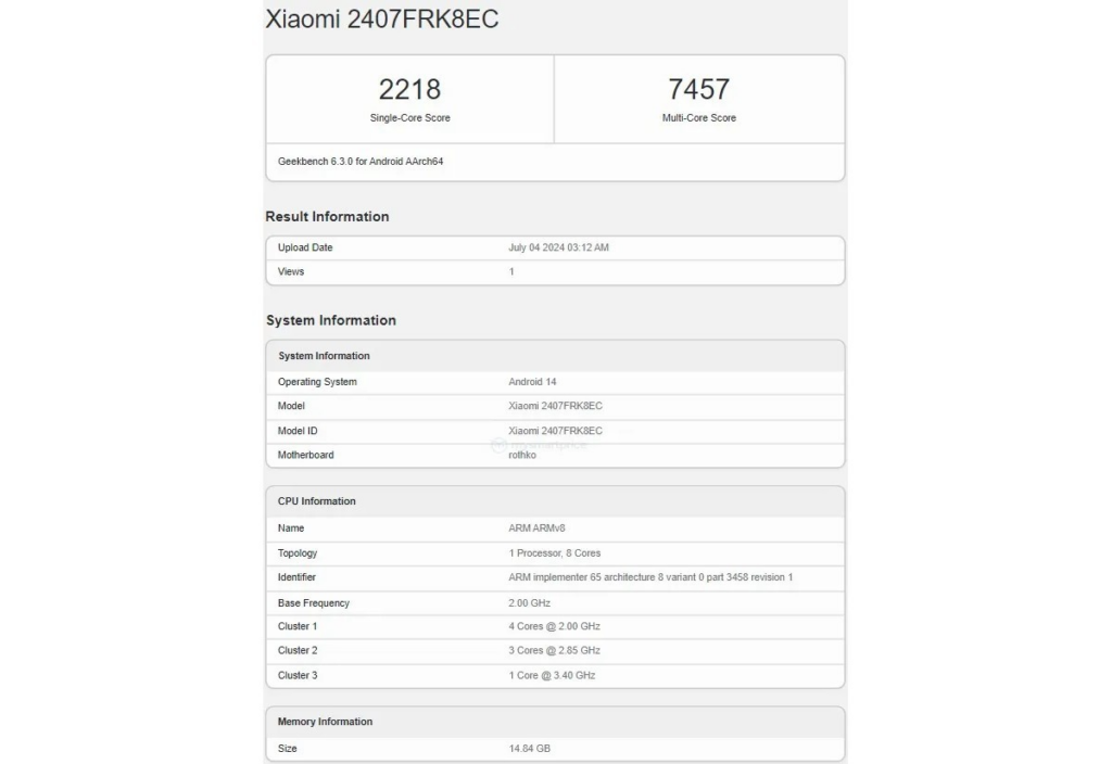 Redmi K70 Ultra 搭载天玑9300+芯片通过Geekbench测试