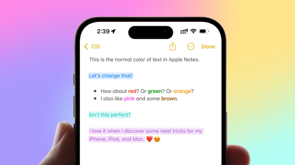 如何在iPhone、iPad和Mac上的备忘录应用中添加彩色文本