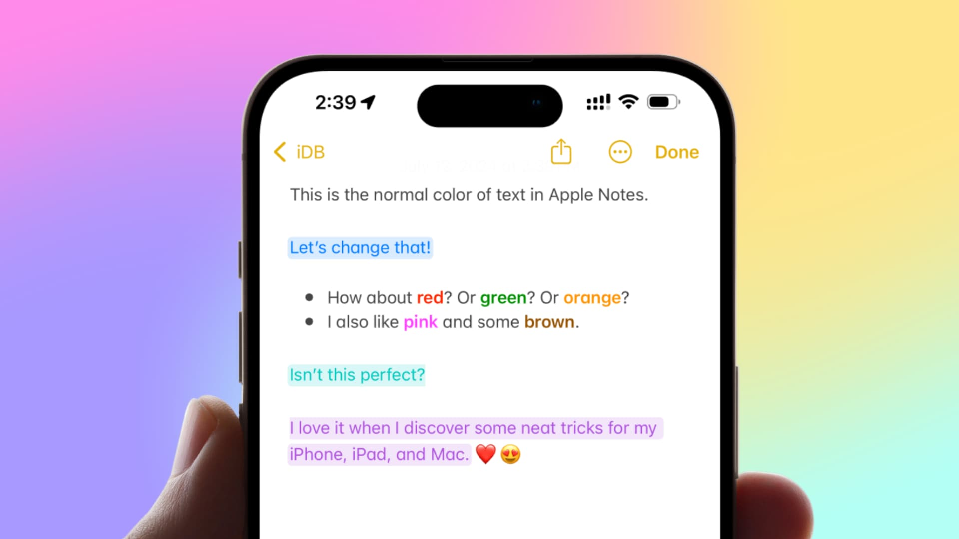 如何在iPhone、iPad和Mac上的备忘录应用中添加彩色文本|TePhone.com