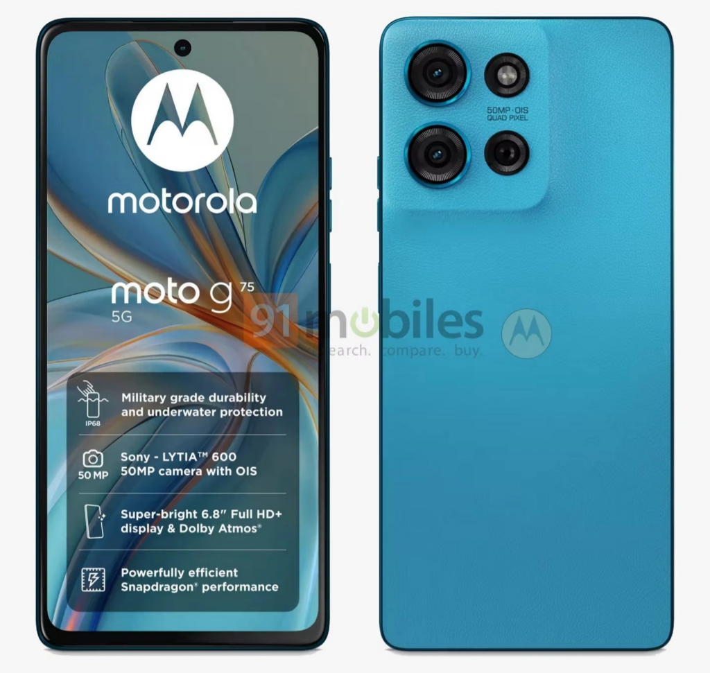 摩托罗拉 Moto G75 渲染图曝光：5000 万像素主摄、6.8 英寸大屏、IP68 防水防尘